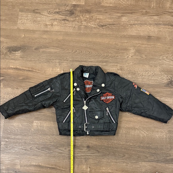 Vintage Harley-Davidson Kids Vegan Black Jean Jacket with Red Accents Size 5 - Picture 1 of 8